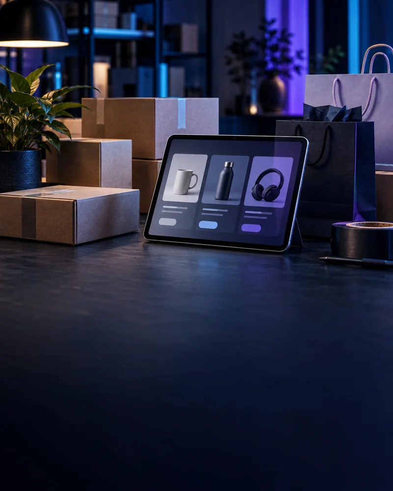 Retail checkout tablet on a shop counter
