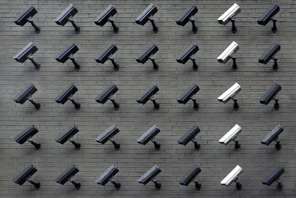 Wall of security surveillance cameras